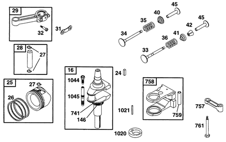 Piston Grp, Crankshaft Diagram and Parts List for 28A707-0526-XX  Briggs and Stratton Engine